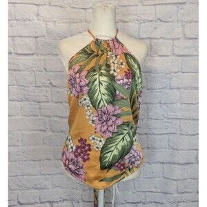 Marciano Satin Floral Printed Halter Wrap Top Womens Size Small Tropical Beach